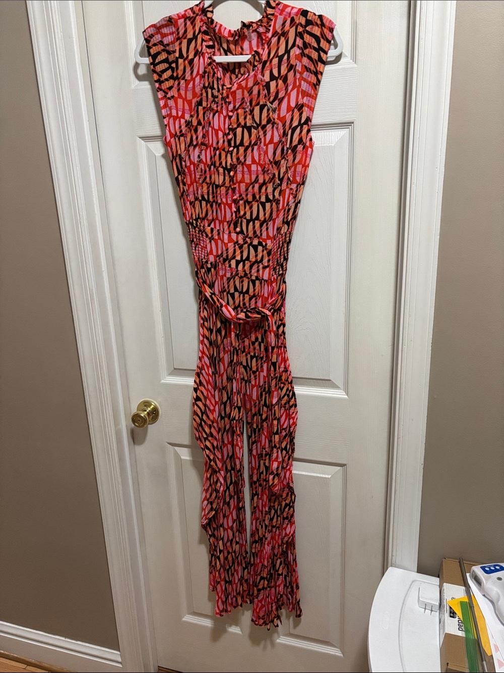 Free People Pink and Black Patterned Sleeveless Jumpsuit